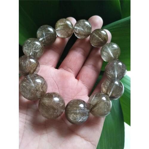Free shipping Natural Silver Rutilated Quartz Crystal Stretch Beads Bracelet AAAA 18mm