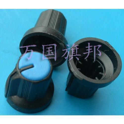Free Delivery.Blue plastic potentiometer knob high 16 mm diameter and 15 mm deep blue head