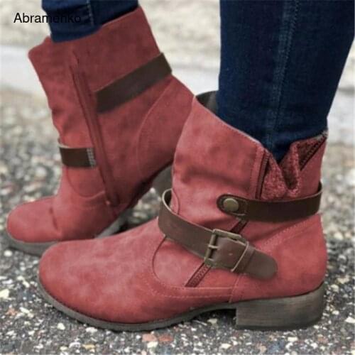 Shoes For Women Chunky Leather Women Ankle Boots Autumn Thick High Heel Martin Boot Zip Brown Fashion Shoes Boot Plus Size 36-43