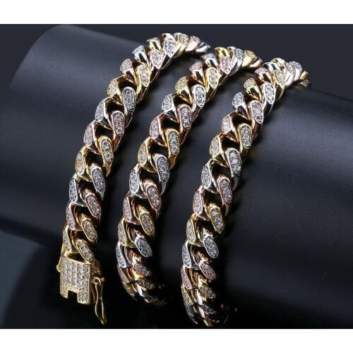 10mm Hip Hop AAA CZ Stone Paved Bling Iced Out Multicolor Cuban Curb Miami link Chain Necklaces for Men Rapper Jewelry