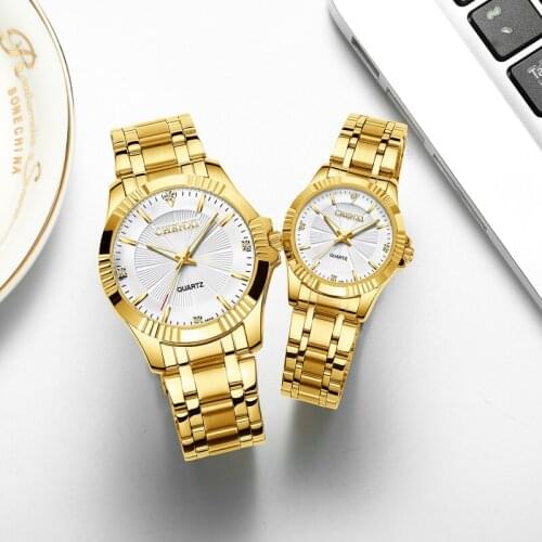 CHENXI Couple Watch Diamond Gold Luxury Ultra-thin Large Dial Simple Waterproof Fashion Business Casual Quartz Watch WA233
