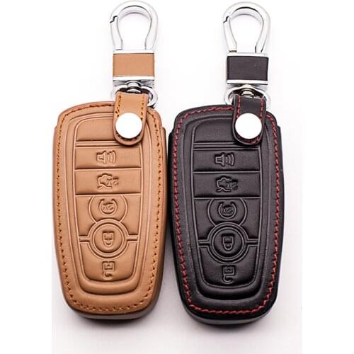 Super Quality Genuine Leather Key Chain Ring Case Cover Holder fob shell For ford Explorer Taurus Escape Mustang Flex 5 buttons