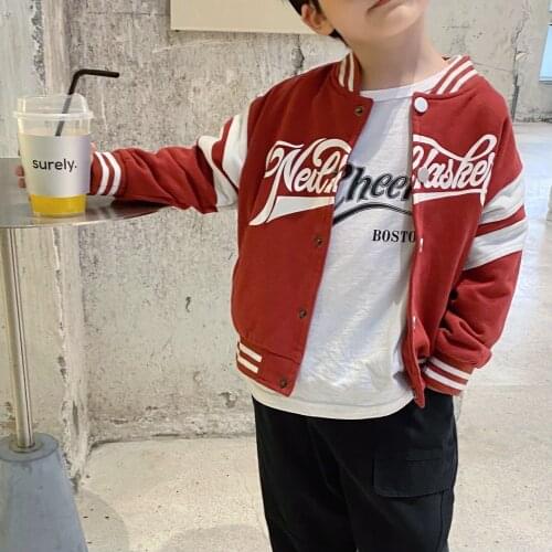 Childrens Jacket 2021 Autumn Boys' Baseball Uniform Jacket Childrens Letter Print Jacket Practical Sports Cardigan Coats 2-8Y