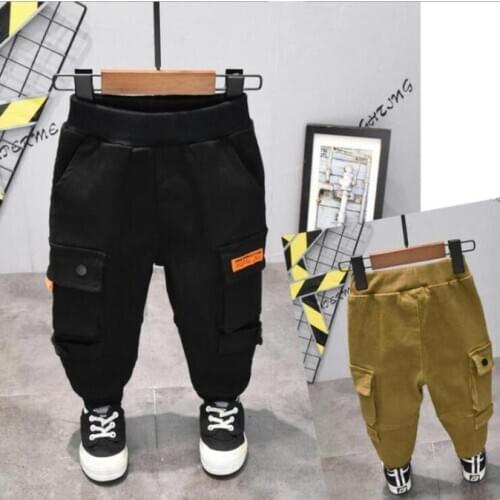 Boys pants Boys cargo pants cotton Korean casual pants Children spring and autumn trousers Splicing large pockets 2-7 years old