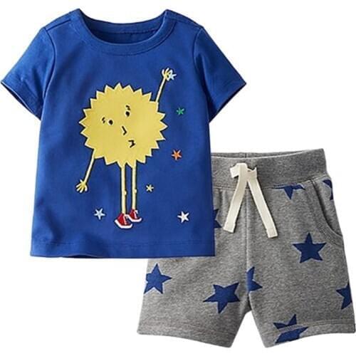 2019 Fashion Baby Boys 2 pcs/sets short sleeved cartoon T- shirt + Drawstring pants boy love dinosaur tiger shorts for 2-7 year
