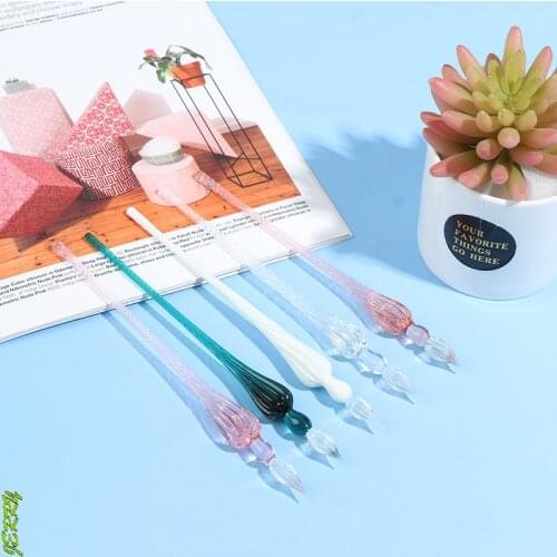Hot Sale 1 Crystal Glass Dip Pen Set Carbon-free Ink Signature Pen Writing Tool Soda Lime Glass Pen