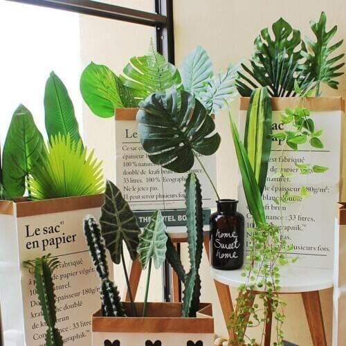 Artificial Leave Green Plastic Fake Plants Wedding Garden Living Room Bedroom Decor Accessories Craft Supplies Leaves Decoration