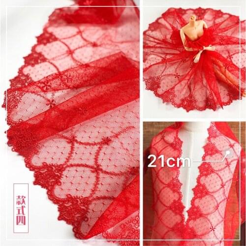 2Meters Red Exquisite Red Embroidered Mesh Lace Trimmings for Curtain Table Sofa Fabric DIY Sewing Accessories 21cm