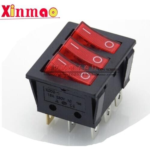 KCD3 34*40 Big Rocker Switches With Red Ligh Three-Way Switch 9 Pin 2 Position multi-knife single-throw 16A/30A 250V AC ON-OFF