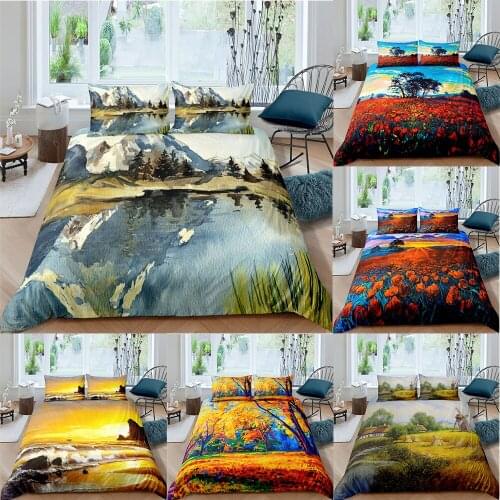 New Landscape Oil Painting Bedding Set Luxury Adult kids Duvet Cover Print Home Textiles 2/3pcs With Pillowcase king queen Size
