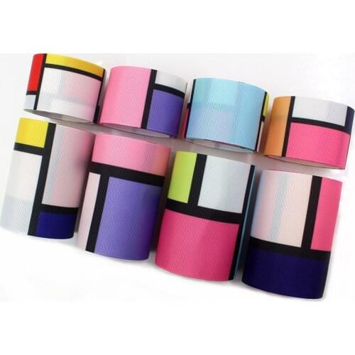 1-1/2‘’ and 3'',10yards Geometric lattice Printed grosgrain Ribbons,DIY handmade bow cap accessories and decorations,I-19321-685