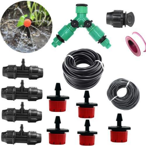 20m 2-Outlet Hose Splitter Red Dripper With 8/11 Tube Adjustable Emitter For Garden Potted Plant Watering Micro Drip Fittings