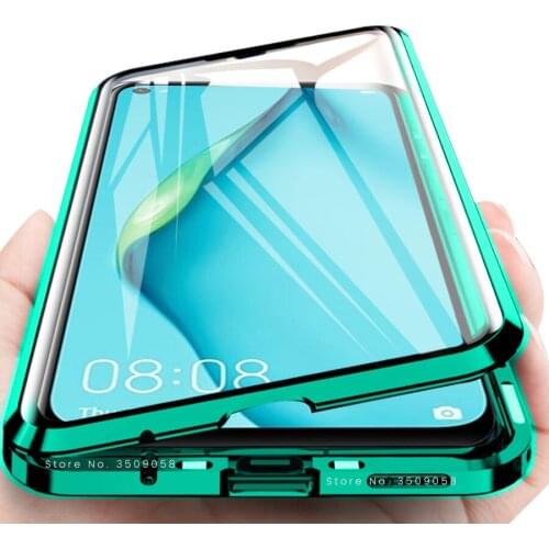 Magnetic Metal case for huawei p40 lite 360 full protective bumper double side glass cover for huawei Phone p40 lite case funda