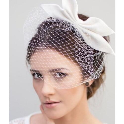White Birdcage face veil Simple Short Tulle One Layer mariage Wedding Veils Bridal with bow Wedding party Accessories