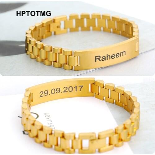 Personalized Name Bracelet for Men Stainless Steel Men Bracelet Bangle Engraved Custom Name Date ID Bangle Jewelry Birthday Gift