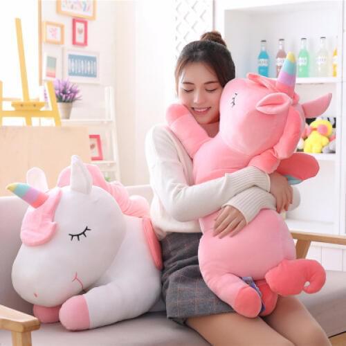 Super Big 50-80cm Unicorn Stuffed Animals Dolls Plush Toy Rainbow Horse Flying Wings Fat Gaint Unicorn Pillow Toy For Kids Gifts