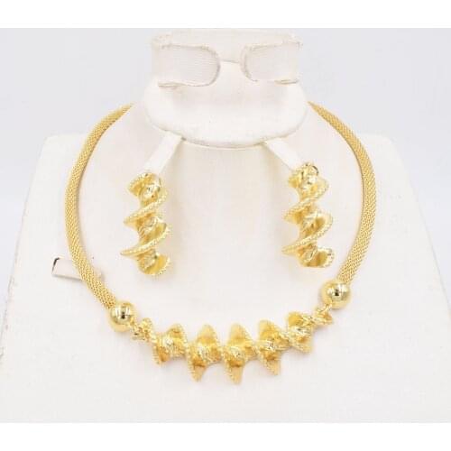 NEW DESIGN Ltaly 750 Gold color Jewelry Set For Women african beads jewlery fashion necklace set earring jewelry