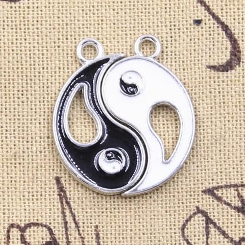 5pairs Charms Eight Diagrams Black And White Yin Yang Gossip 24x20mm Pendants DIY Craft Making Findings Handmade Tibetan Jewelry