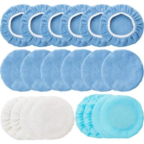 20PCS 5-6Inch Car Polisher Pad Applicator Pad Microfiber Polishing Bonnet and Waxing Pad & Finger Pocket Cotton Wool Microfiber