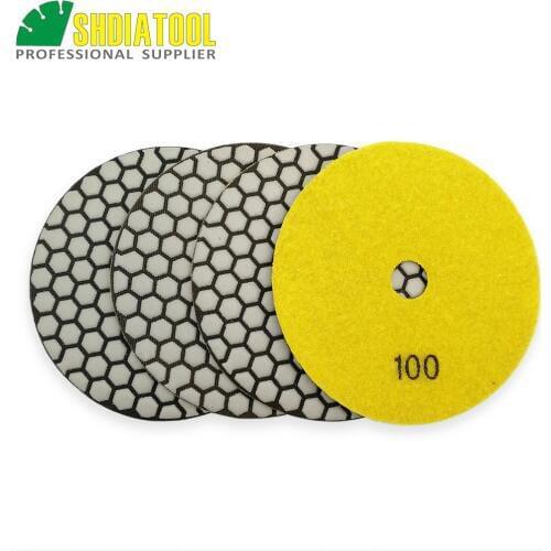 SHDIATOOL 4pcs Dia125mm #100 B dry polishing pads 5" Resin bond diamond flexible Sanding pads For granite marble ceramic griding