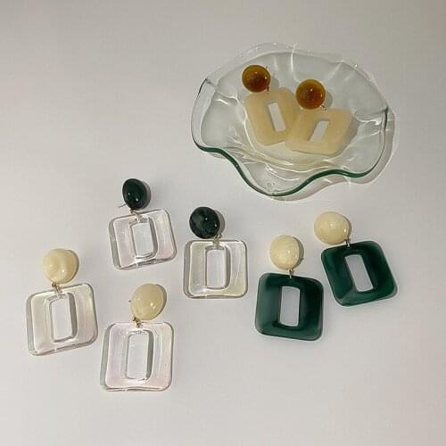 ALLNEWME Exaggeration Contrast Color Clear Arcylic Pendant Earrings for Women Hollow Square Resin Dangle Earrings Accessories