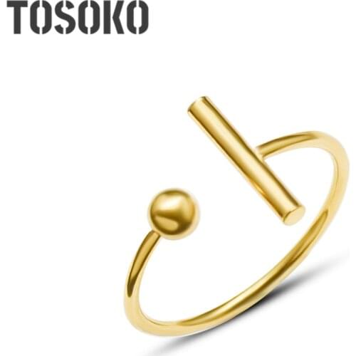 TOSOKO Stainless Steel Jewelry T-Shaped Steel Ball Open Ring Women Fashion Ring BSA052