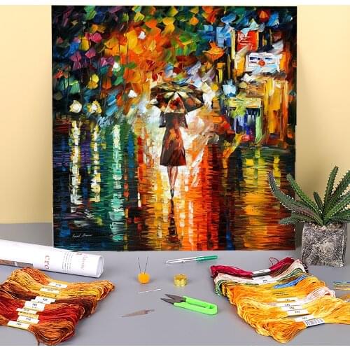 Rain Princess Printed Water-Soluble Canvas 11CT Cross-Stitch Kit DIY Embroidery DMC Threads Hobby Handmade Wholesale