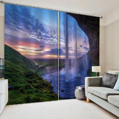 Nature scenery waterfall curtains 3D Curtain Printing Blockout Polyester Blackout curtain