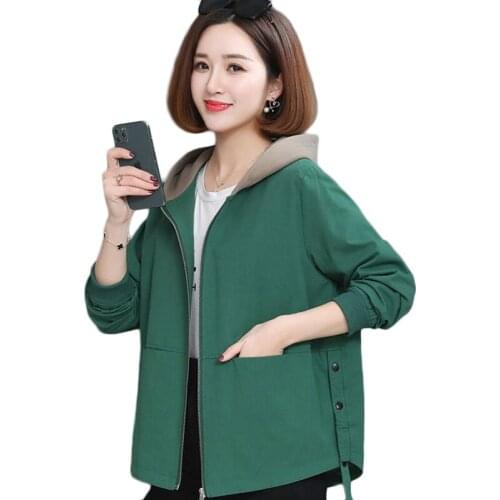 New Spring Autumn Double Layer Windbreaker Women Korean Loose Short Hooded Outerwear Female Print Casual Trench Coat Khaki 4XL
