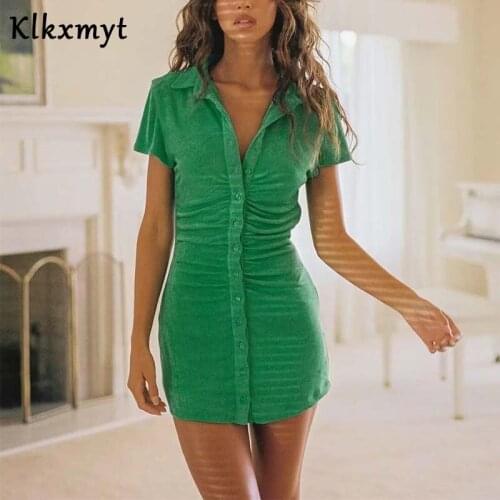 Klkxmyt Za Summer Dress Women 2021 Ruched Long Sleeve Bodycon Dress Woman Sexy Mini Dress Female Button Slim Party Vestidos