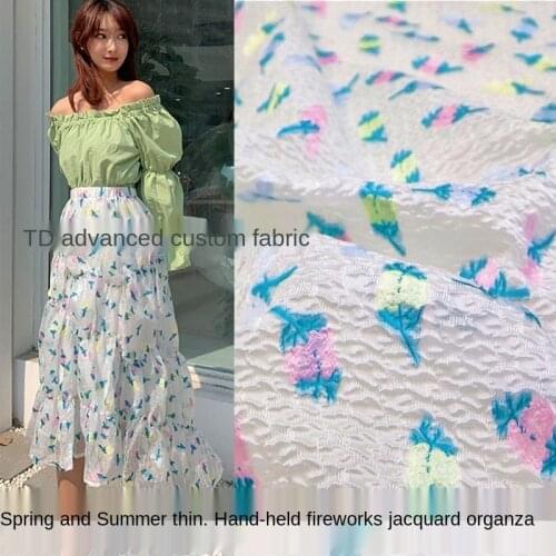 21 European and American Small Floral Spring and Summer Thin Three-Dimensional Yarn -Dyed Jacquard Organza Dress Fashion Fabric