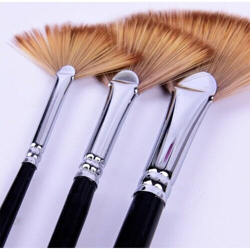 3Pcs/Set Kids Student Fan Shape Painting Pen for Gouache Nylon Hair Wooden Handle Paint Brush Set School Drawing Art Supplies