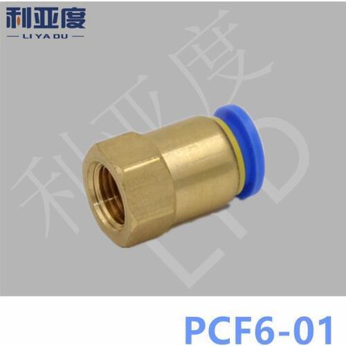 30PCS/LOT PCF6-01 Black/White Pneumatic copper quick insertion joint, PCF internal thread through