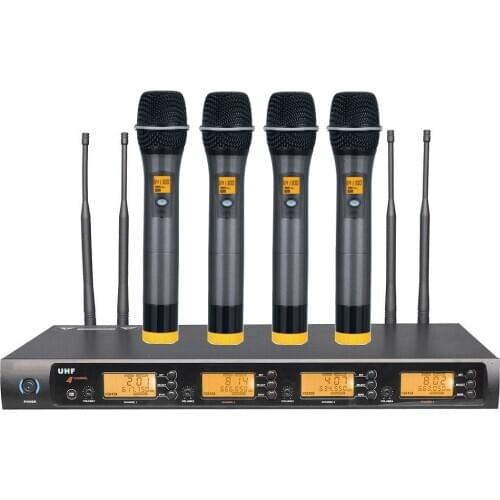 4 Metal Handheld Microphone UHF Wireless System Professional Stage Dynamic Microphones Mikrofon For Churches Meeting School