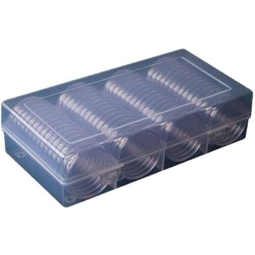 60 Pcs Clear Round 41mm Direct Fit Coin Capsules Holder Display Collection Case With Storage Box For 1 oz American Silver