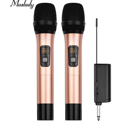 Muslady UHF Wireless Microphone System with Dual Handheld Cardioid Microphone and Receiver 16 Channels for Video Live Broadcast