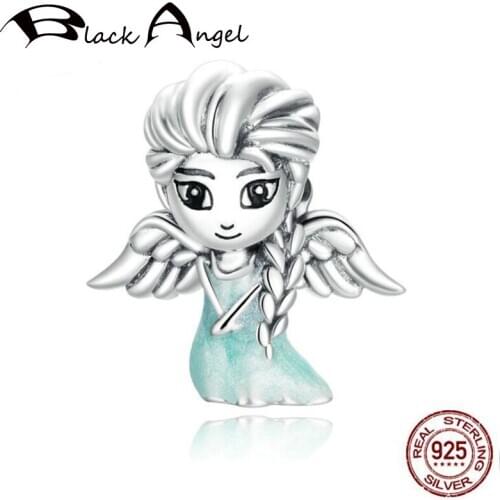 BLACK ANGEL Original 925 Sterling Silver Cute Fairy Anime Characters Snow CZ Princess Charm Beads Fit DIY Bracelet Fine Jewelry
