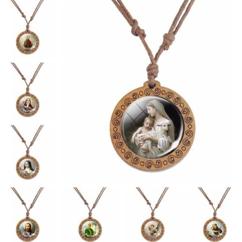Virgin Mary and Child Wooden Necklace Christian Jewelry Christian Gifts Virgin Mary Christian Necklace Baby Jesus Jewelry