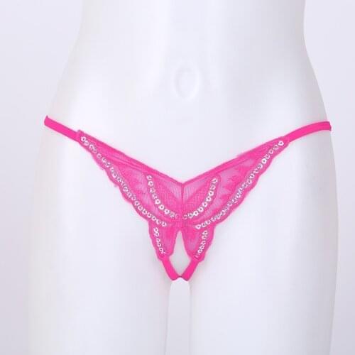 Breathable Women Sequined Lace Butterfly T-Back Summer Crotchless Sexy G-String Lingerie Underwear Low Waist Open Butt Thongs