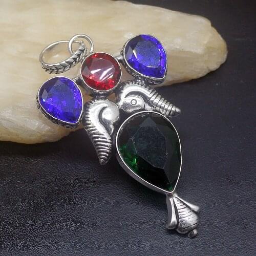 Gemstonefactory Jewelry Big Promotion 925 Silver Blue Green Topaz Garnet Amazing Girls Women Ladies Gifts Necklace Pendant 0605