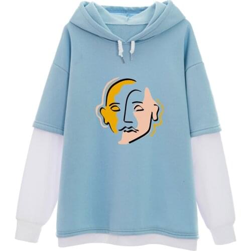 Patchwork Hoodie Abstract Print Korea Womens Winter Coats 2021 Color Block Sweatshirt Basics Aesthetic Pullover Street E Girl