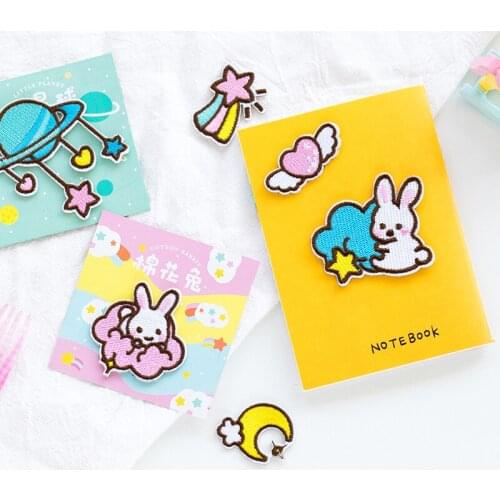 Cute Universe Rabbit Embroidery Sticker Planet Rabbit Decoration Patch Accessories