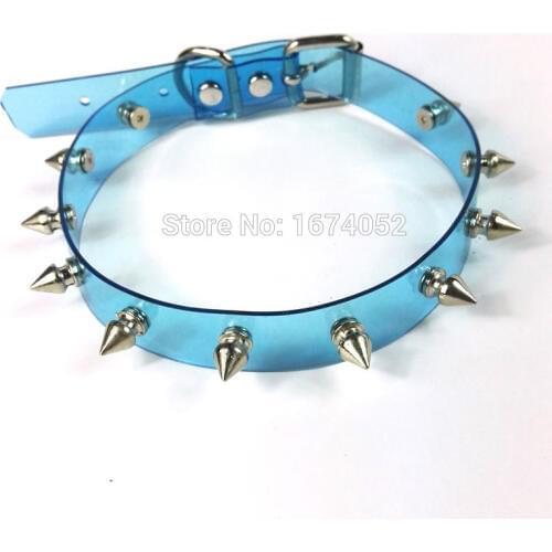 Fashion Women Girl 100% Handcrafted Clear PVC Choker Studded Spikes Collar Spiked Buckle Transparent Necklace