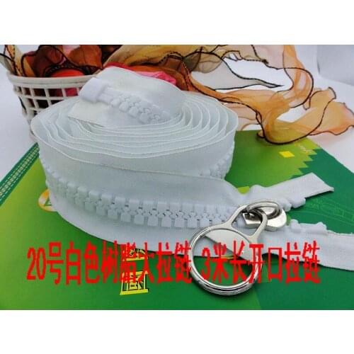 NO.20# Extra large white open end resin zipper 300cm 1pcs durable zipper great for DIY outdoor yacht cover Garage tents