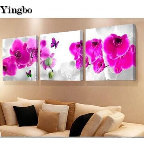 Diy full square round drill 3 pcs diamond painting orchid Landscape mosaic painting kits diamond embroidery sale 5d cross stitch