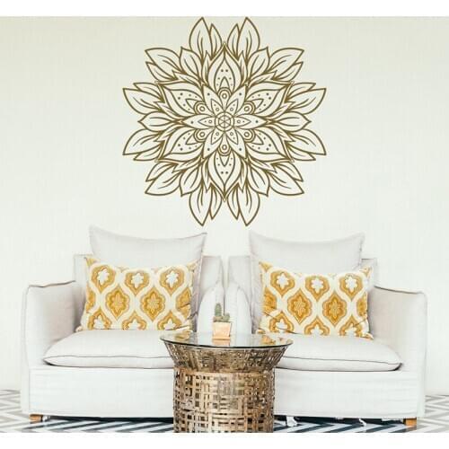 NEW Flower Mandala Wall Decal- Gold Mandala Design Vinyl Decal Sticker for Bedroom Living Room Yoga Studio Meditation A12-030