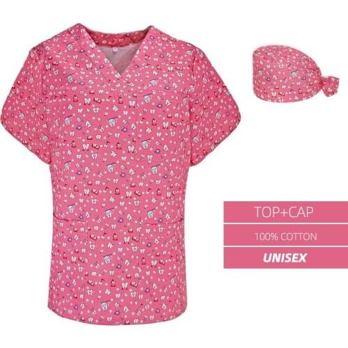 New Fashion Scrub Top Tooth Printed Beauty Salon Lab Nurse Doctors Uniform Accessories Short T-shirt Sleeve Tops Range XS-4XL