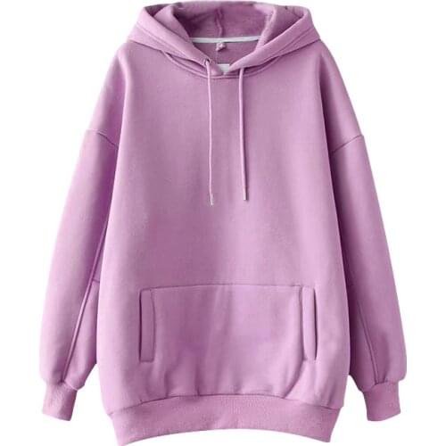 Solid Color Fleece Pocket Korean Long Sleeve Hoodies Women Plus Size Casual Streetwear Student Smll Fresh Pullover Sweatwear