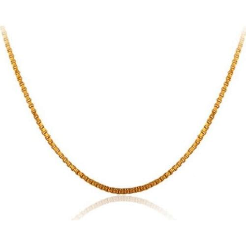 Pure 24K Yellow Gold Necklace Chain Women 999 Gold Box Link Chain Necklace