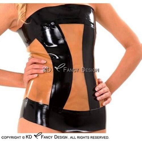 Transparent Sexy Latex Corp Top With Back Trims And Zipper Rubber Shirt YF-0161